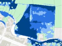 De watertoetskaart: hoe donkerder blauw, hoe groter de kans op overstromingen bij hevige neerslag.